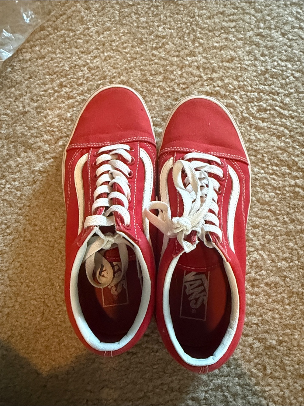 Vans Red Canvas Low-Top Sneakers with White Stripe